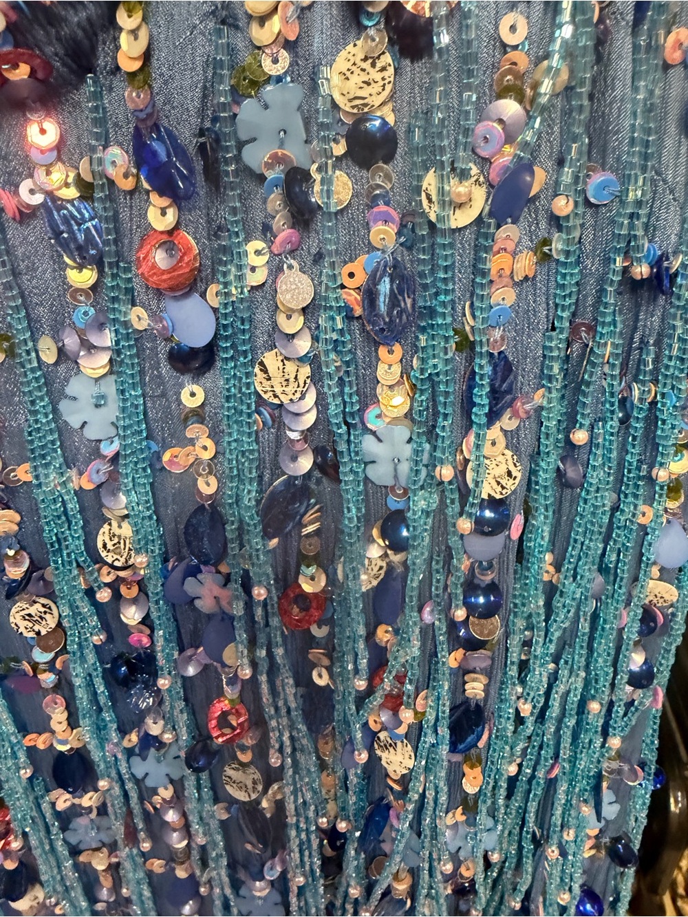 Alexis Blue Beaded Fringe Sequin Slip Dress - Picture 3 of 7